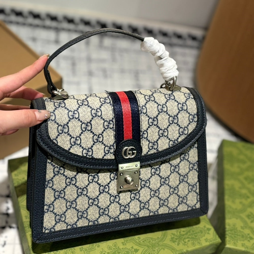 Gucci Ophidia Small Top Handle Bag Beige And Black 25Cm 651055 96IWN 4076