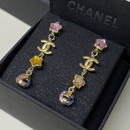 CHANEL PENDANT EARRINGS METAL AND DIAMANTÉS IN MULTICOLOR ABF182 B19937 NAFQC