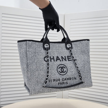 Chanel Large Deauville Tote Bag Bicolor Gray 40Cm