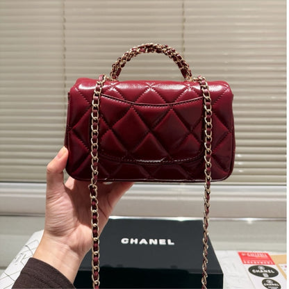 Chanel Classic Mini Flap Bag With Chain In Burgundy 21Cm