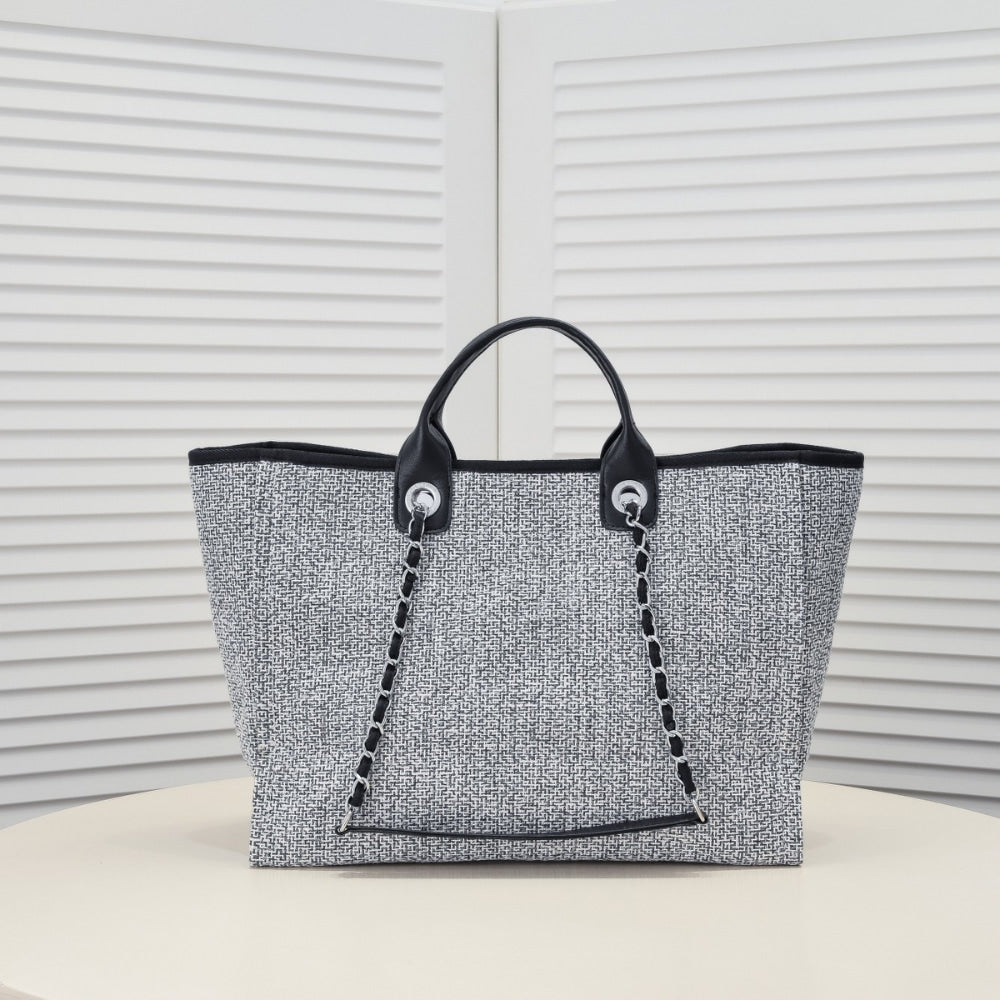 Chanel Large Deauville Tote Bag Bicolor Gray 40Cm