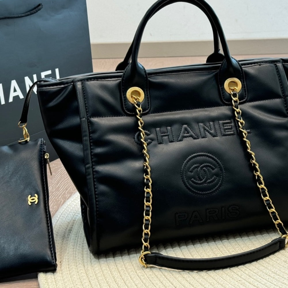 Chanel Large Deauville Shopping Bag Black 31Cm