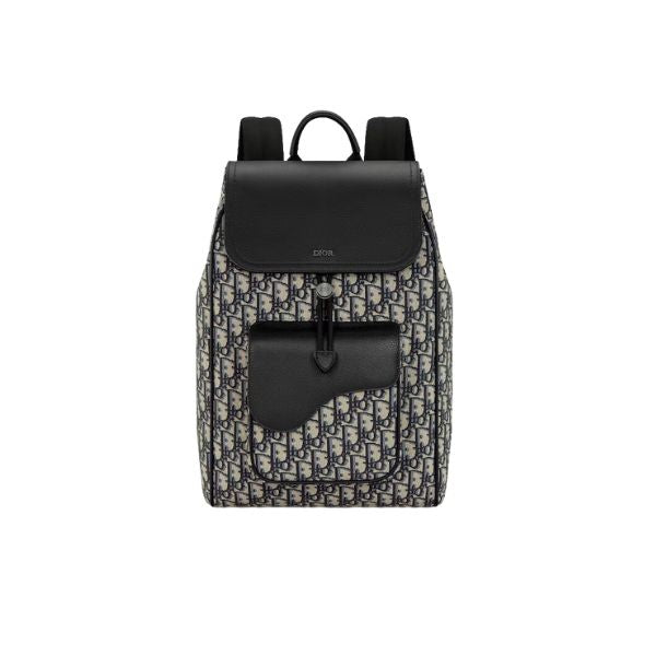DIOR SADDLE BACKPACK OBLIQUE JACQUARD AND GRAINED CALFSKIN BLACK 40CM 1ADBA041YKS H27E