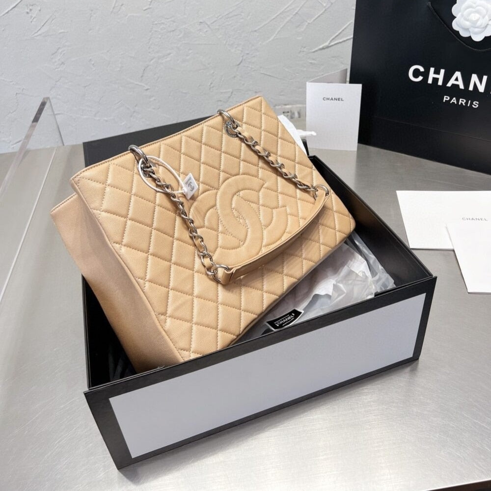 Chanel Grand Shopping Bag Caviar Beige 34Cm