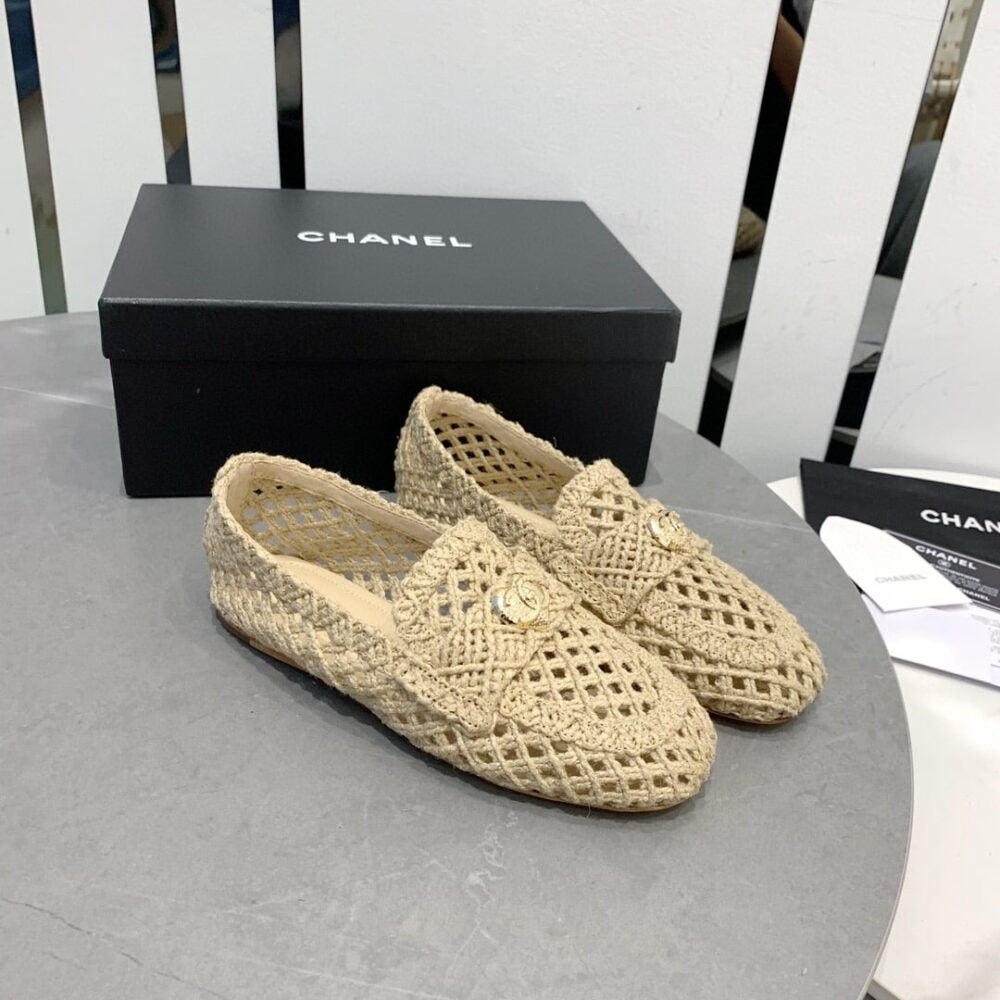 Chanel Leather CC Cap Toe Slip On Loafers White