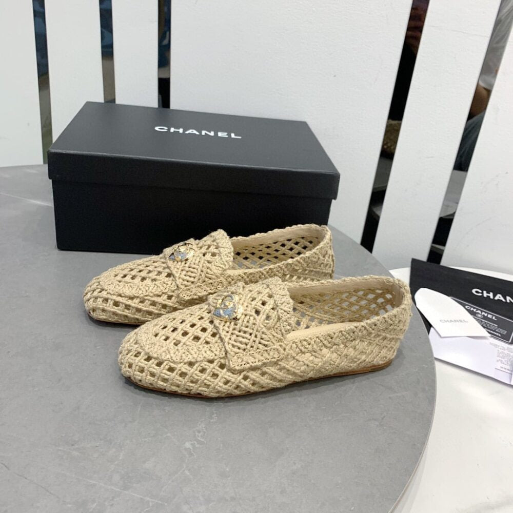 Chanel Leather CC Cap Toe Slip On Loafers White