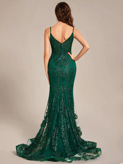 Custom Size tight backless see-through waist Floor-Length Prom Dress