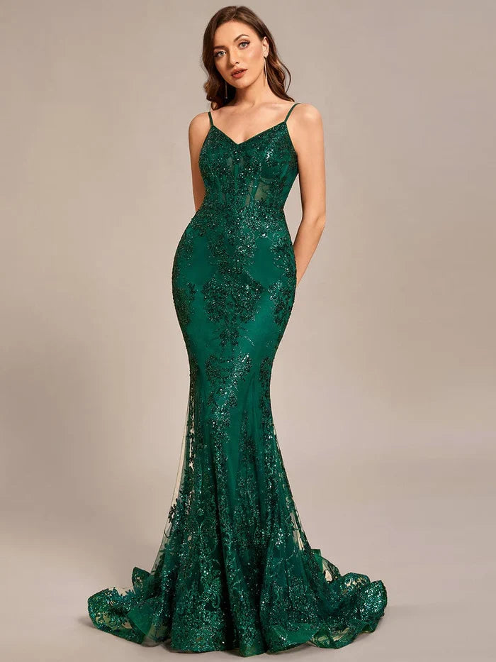 Custom Size tight backless see-through waist Floor-Length Prom Dress
