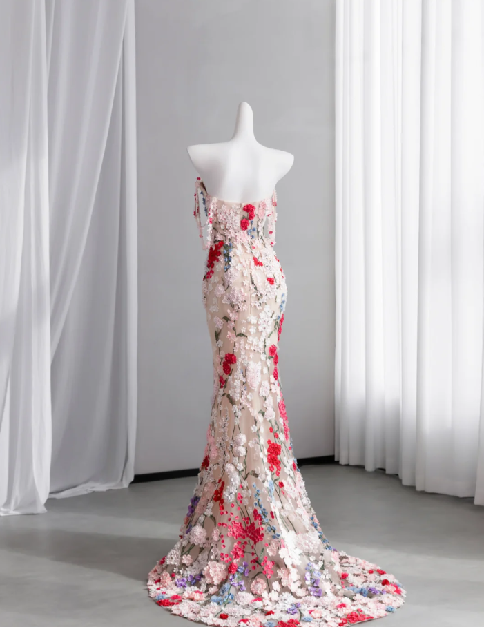 Glamorous Spaghetti Straps Tulle Colorful Appliques Mermaid Long Party Dress Prom Gown SP1514