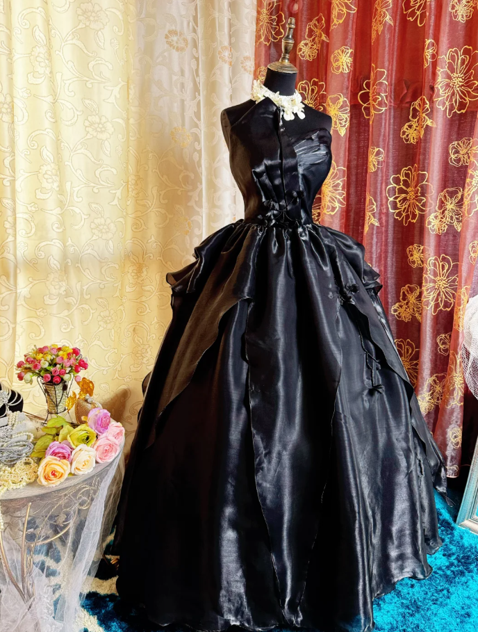 Fashion Strapless Black Satin Tulle Beaded Long Birthday Prom Dress Evening Gown SP1619