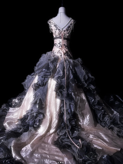 Vintage Sleeveless Tulle Satin Ruffles Mermaid Evening Dress Long Prom Gown With Bow