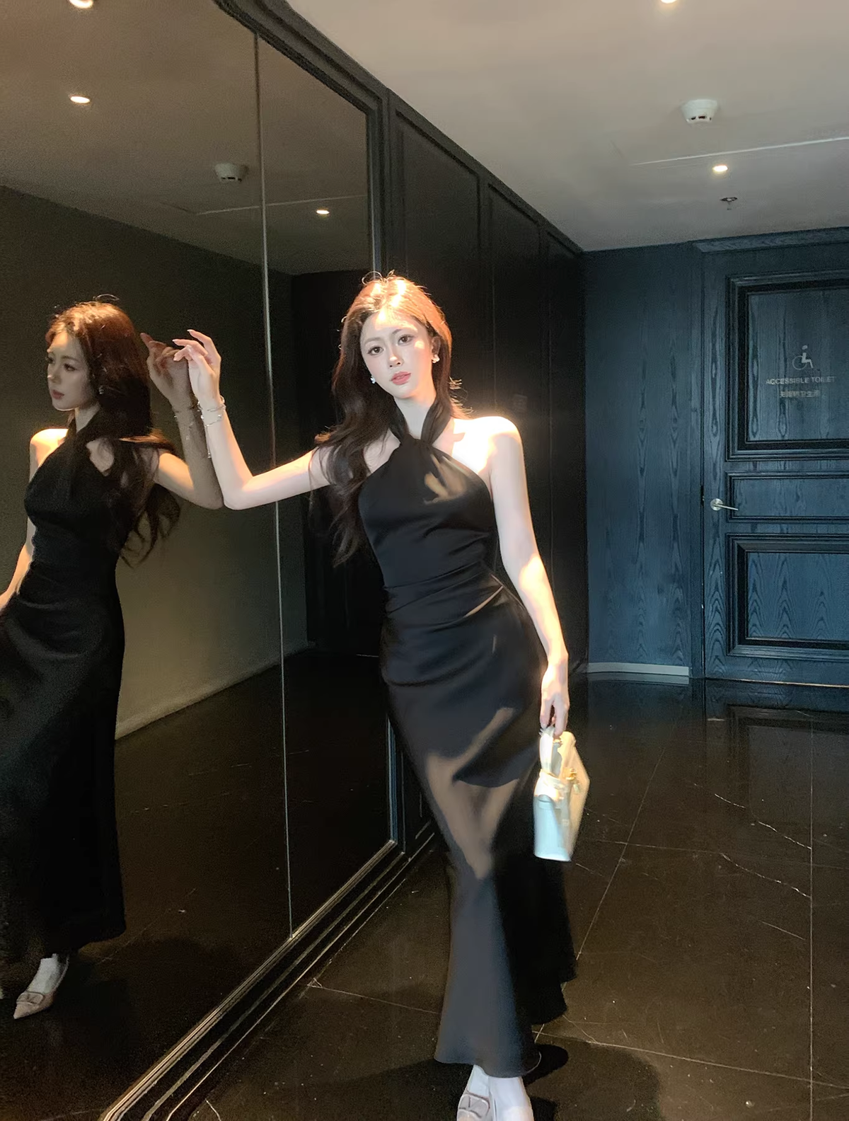 Sexy Black Halter Satin Mermaid Long Evening Dress Birthday Prom Dress SP1643