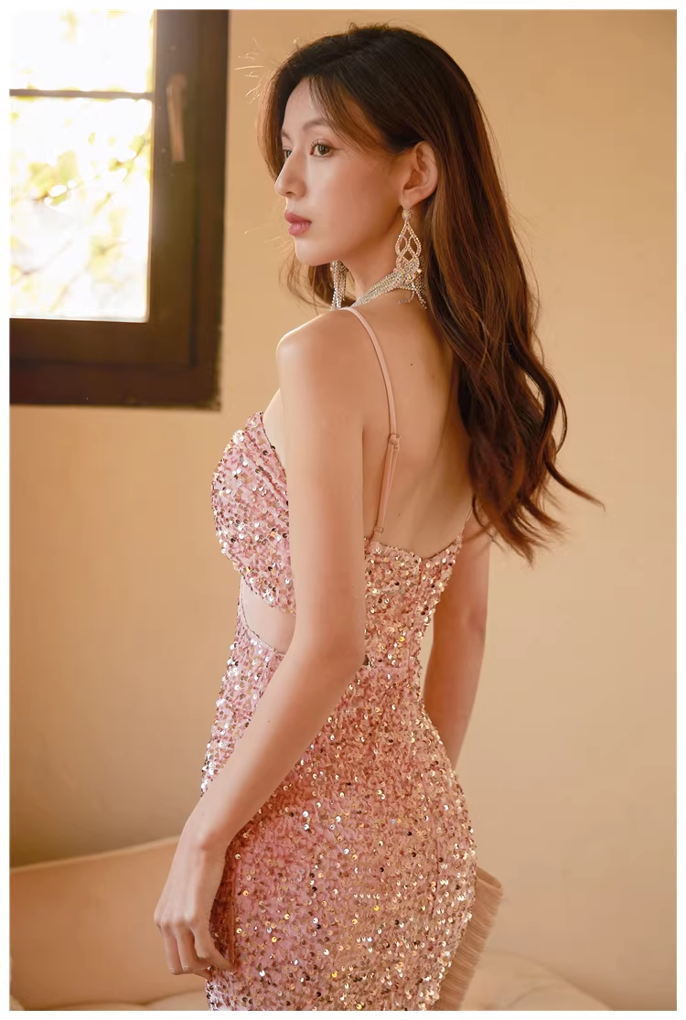 Glitter Blue Sequin Mermaid Long Wedding Guest Dress Formal Evening Dress Party Gown