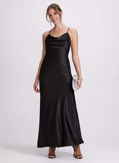 Collar sleeveless thin shoulder straps backless and floor length evening dress