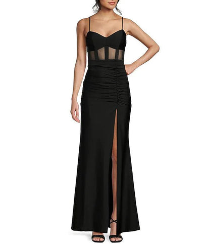 Phantom tight fitting corset with parallel slits and long prom dress