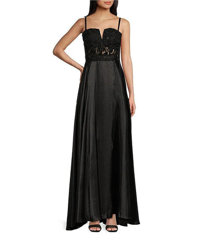 Fantasy lace mesh tight fitting corset with lace up back for a long evening dress