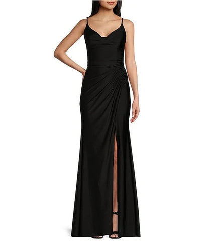 Fold tied back length prom dress