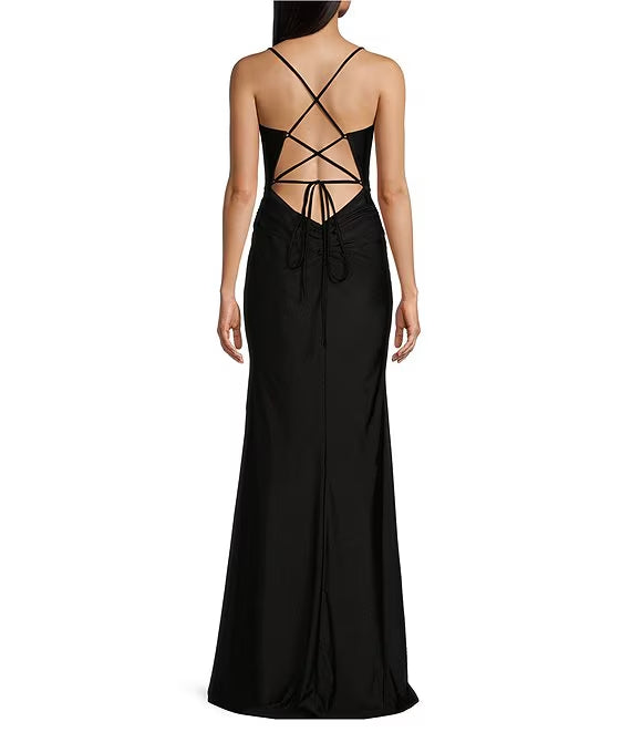 Fold tied back length prom dress