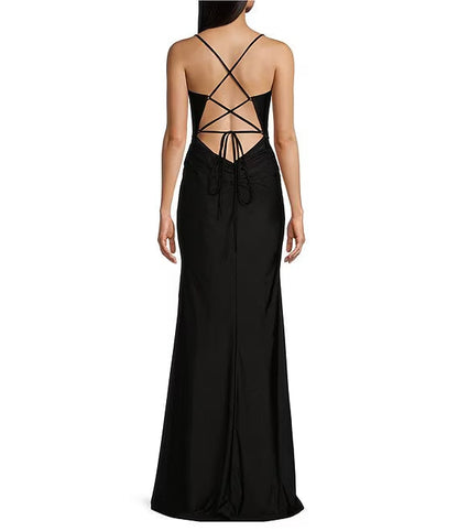 Fold tied back length prom dress