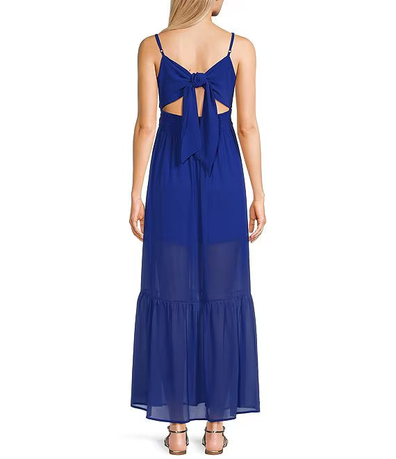 Thin shoulder strap rose front extra long prom dress