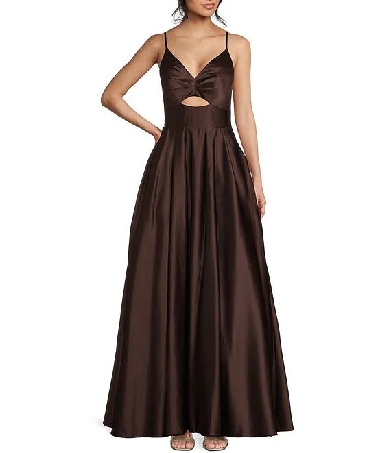 V-neck front hollowed out and back prom dress