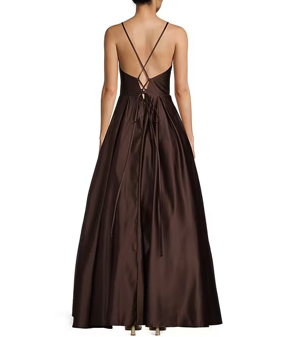 V-neck front hollowed out and back prom dress