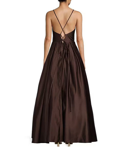 V-neck front hollowed out and back prom dress