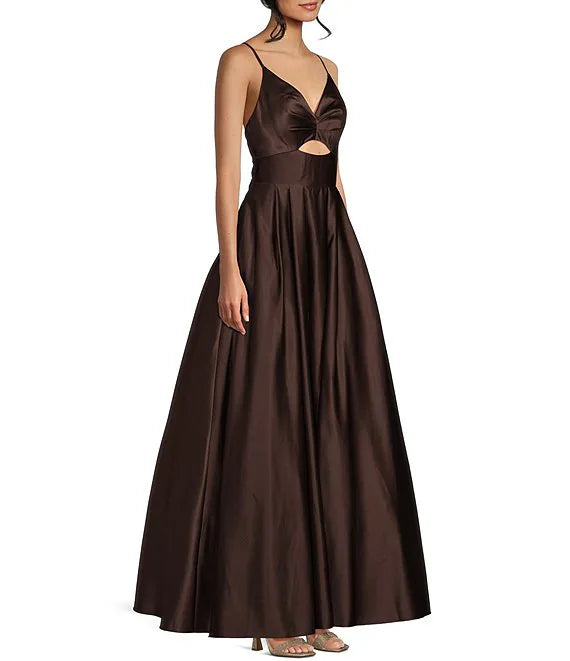 V-neck front hollowed out and back prom dress