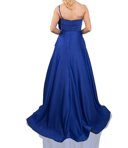 matte satin one shoulder sleeveless bow prom dress