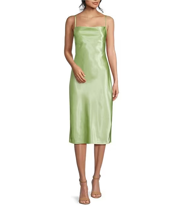 Sleeveless high neck mid length suspender prom dress