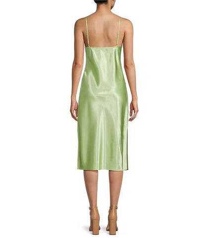 Sleeveless high neck mid length suspender prom dress