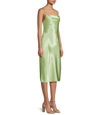 Sleeveless high neck mid length suspender prom dress