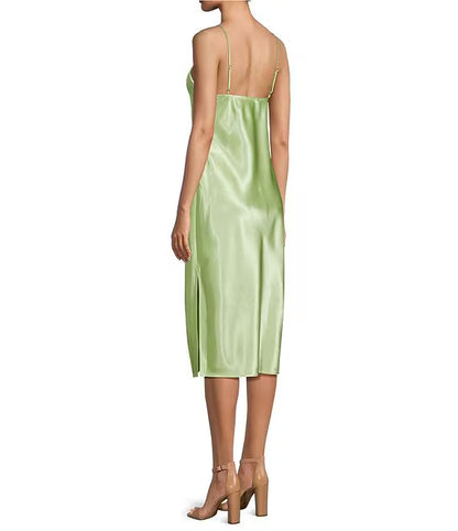 Sleeveless high neck mid length suspender prom dress