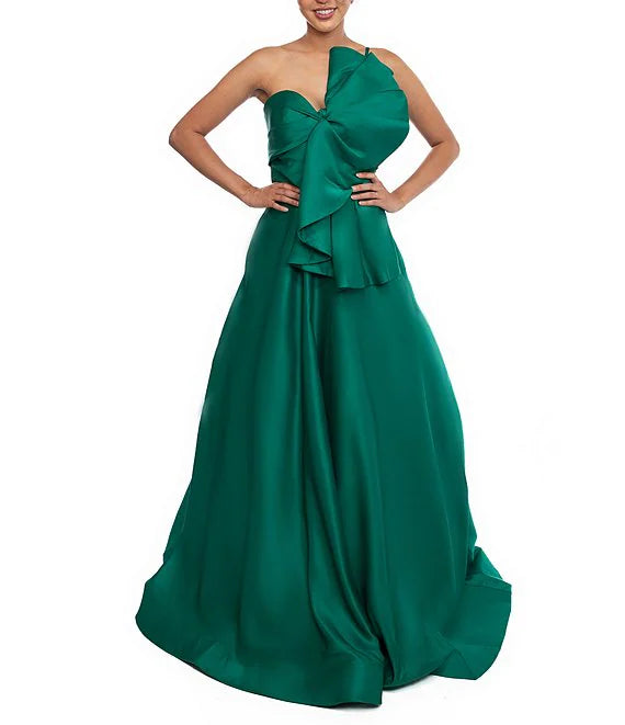 matte satin one shoulder sleeveless bow prom dress