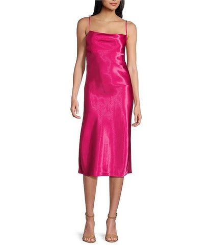 Sleeveless high neck mid length suspender prom dress