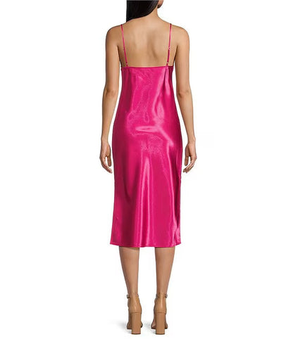 Sleeveless high neck mid length suspender prom dress
