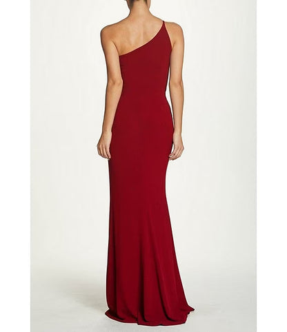 Asymmetric one shoulder collar with front slit and sleeveless prom dress
