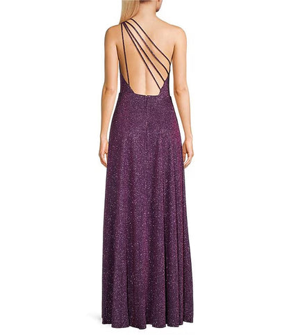 One shoulder sequin cage back length prom dress