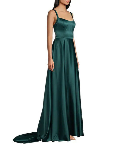 Off shoulder collar back slit long evening dress