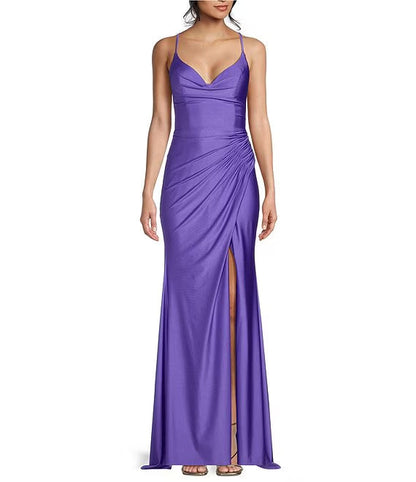 Fold tied back length prom dress