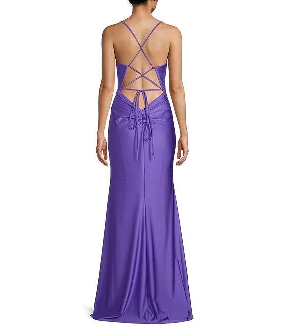 Fold tied back length prom dress