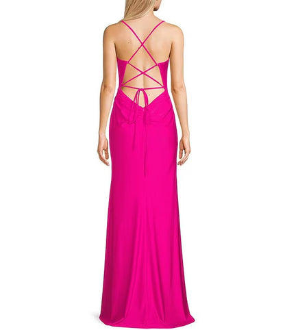 Fold tied back length prom dress