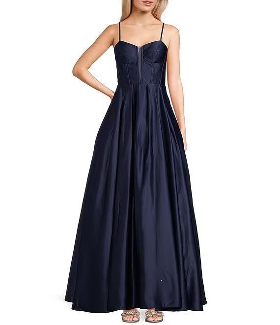 Satin illusion V-neck prom dress