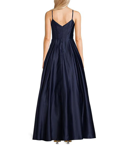 Satin illusion V-neck prom dress
