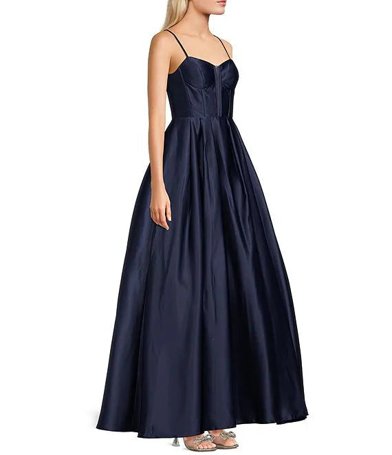 Satin illusion V-neck prom dress