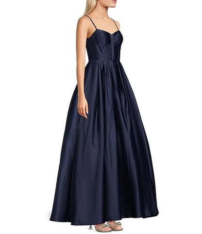 Satin illusion V-neck prom dress