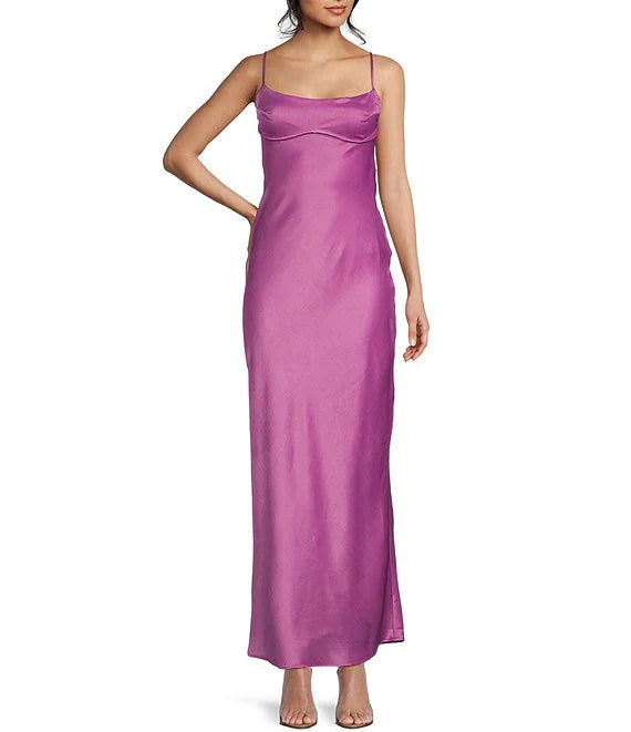 Satin horizontal stripe length prom dress