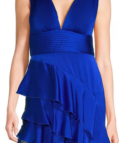 V-neck asymmetrical ruffled edge for evening dressing