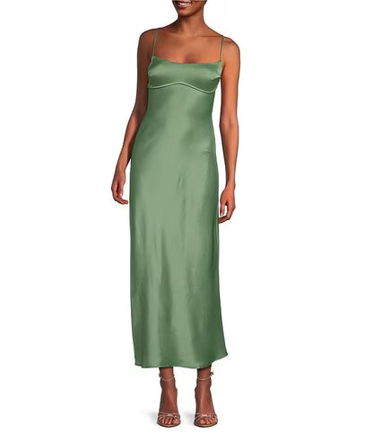Satin horizontal stripe length prom dress