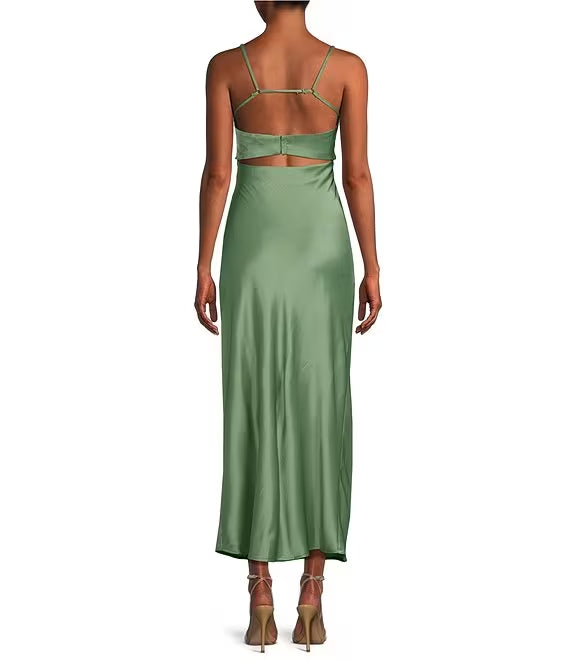 Satin horizontal stripe length prom dress